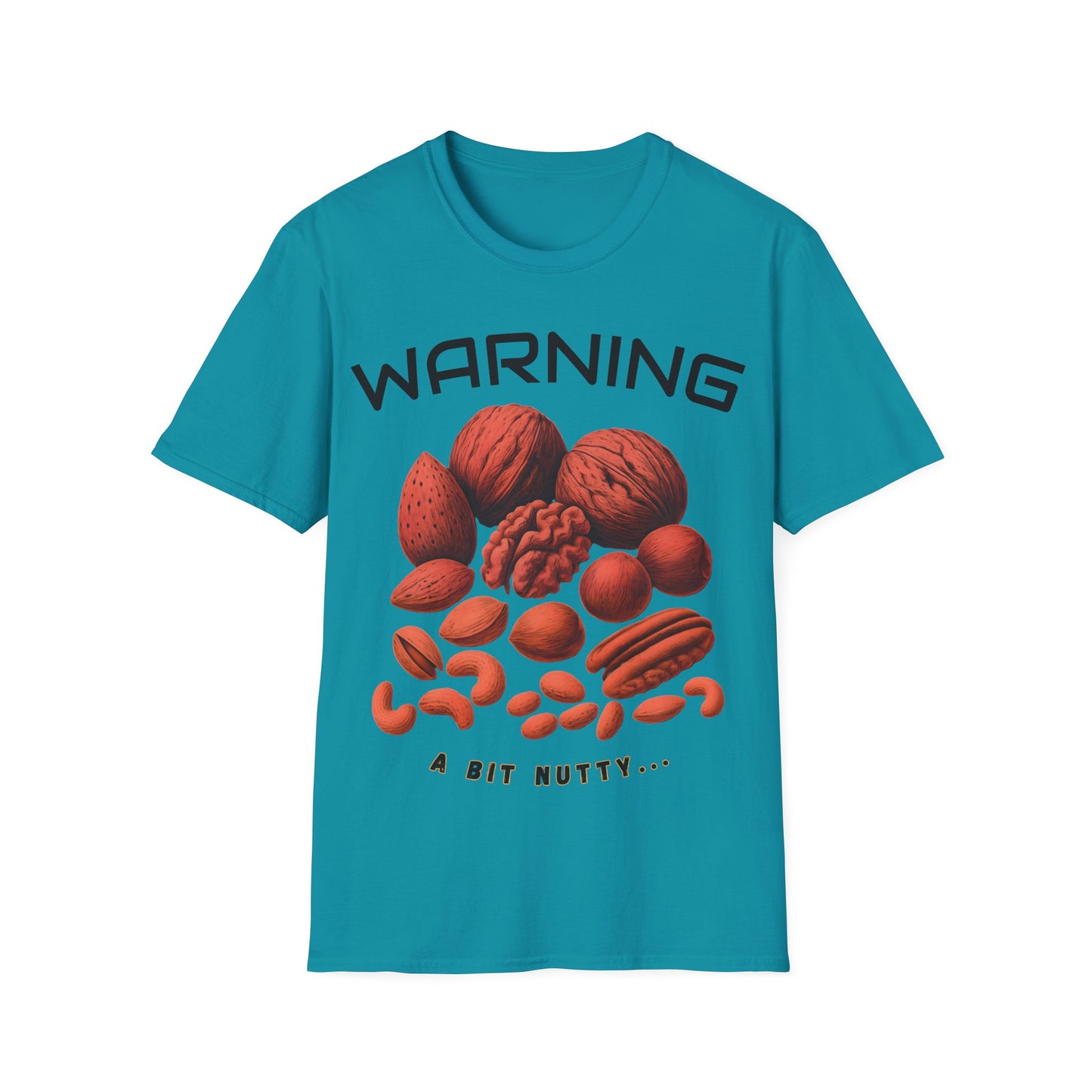 Tropical Blue t-shirt with nut graphic and text on a white background