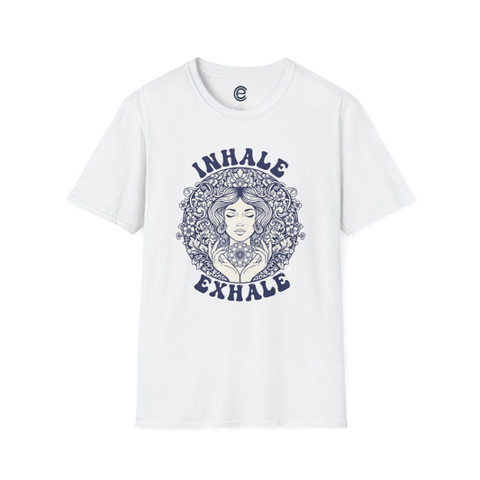 Breathe - White Graphic Tee: Minimalist Design, Pranayama Breathing Techniques, Breathwork, Inhale, Exhale, Spirit, Spiritus, Meditation, Yoga