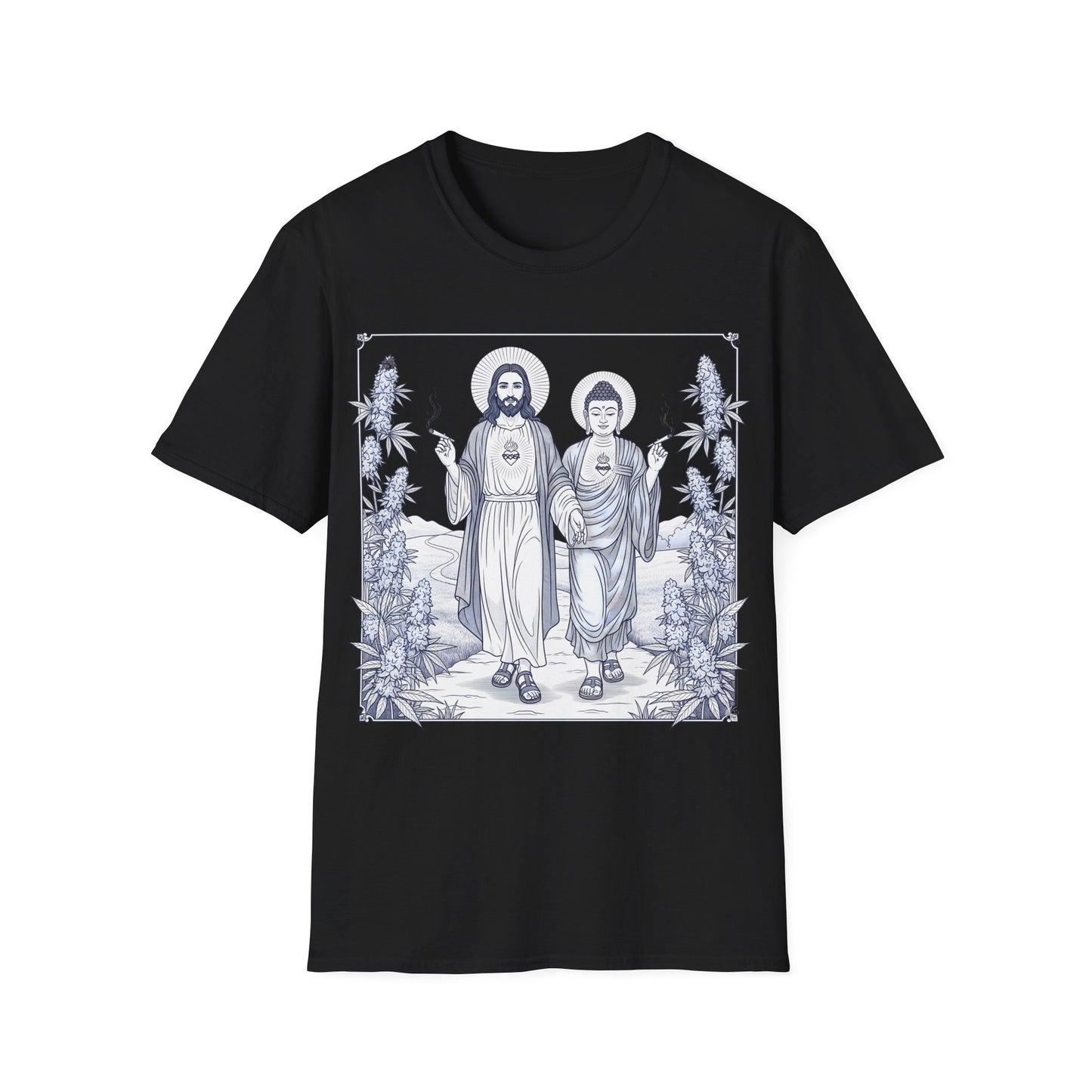 Jesus & Buddha - Light Blue Graphic T-Shirt