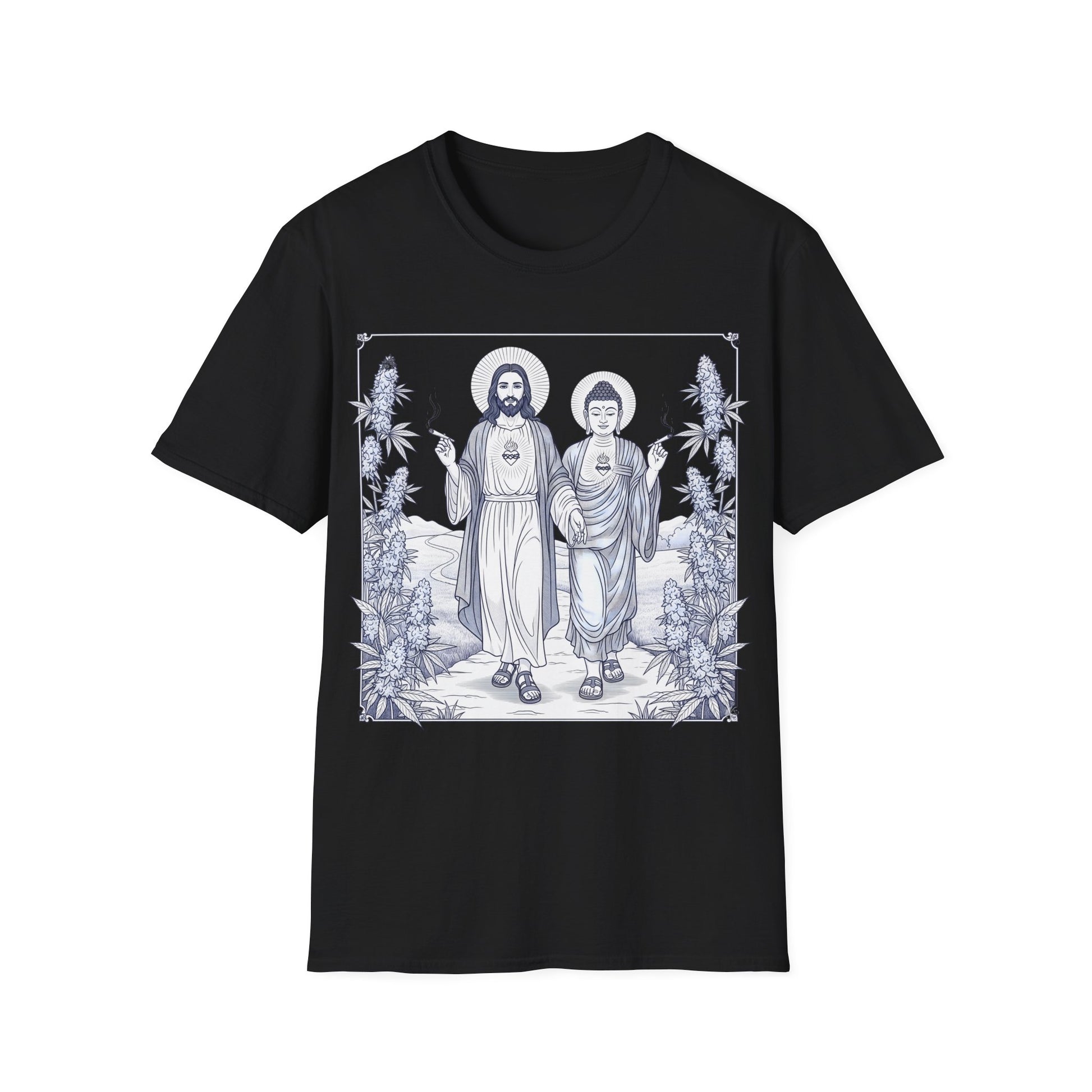 Jesus & Buddha - Light Blue Graphic T-Shirt