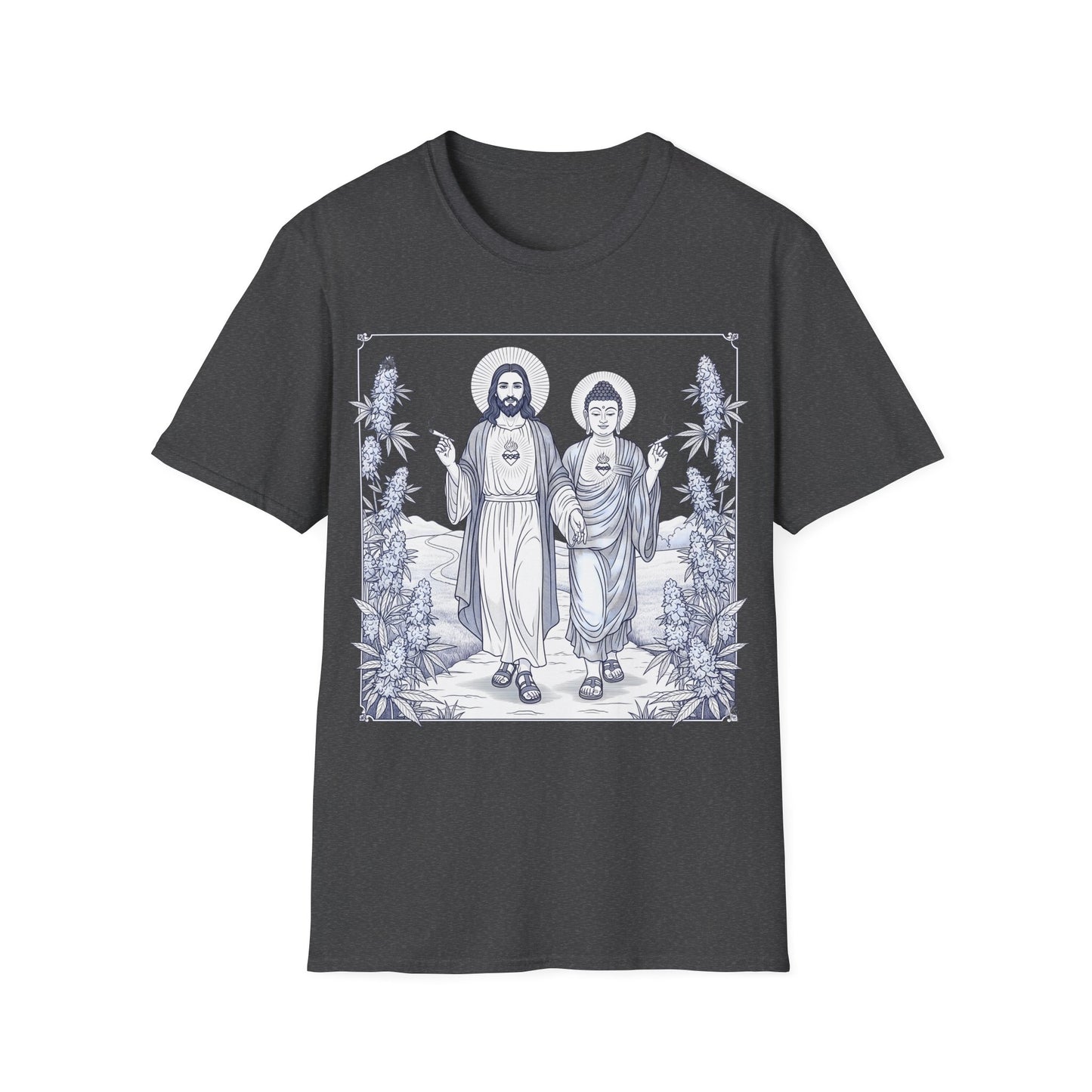 Jesus & Buddha - Heather Navy Graphic T-Shirt