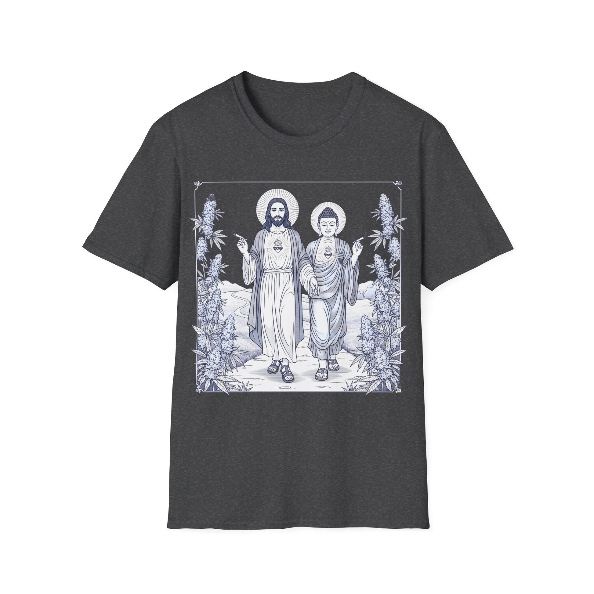 Jesus & Buddha - Heather Navy Graphic T-Shirt