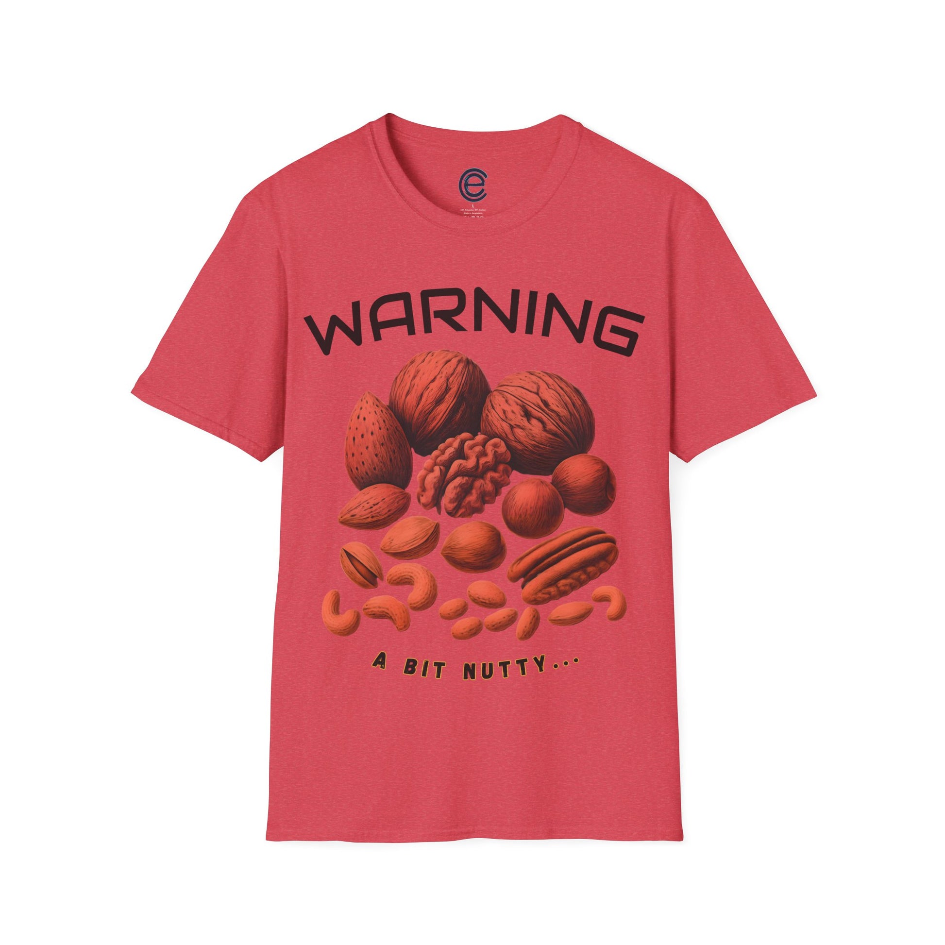 A Bit Nutty - Heather Red Graphic Tee: Slightly Unhinged, Fully Functional. Quirky, Neurodivergent, Mixed Nuts, Beautifully Unhinged