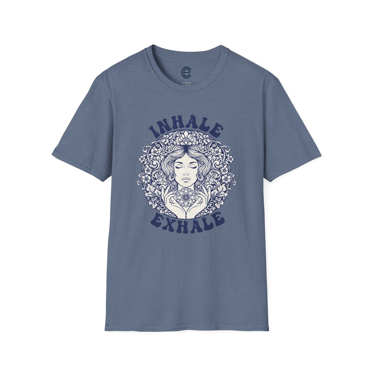 Breathe - Heather Indigo Graphic Tee: Minimalist Design. Pranayama Breathwork: Inhale, Exhale, Spiritus, Meditation, Yoga