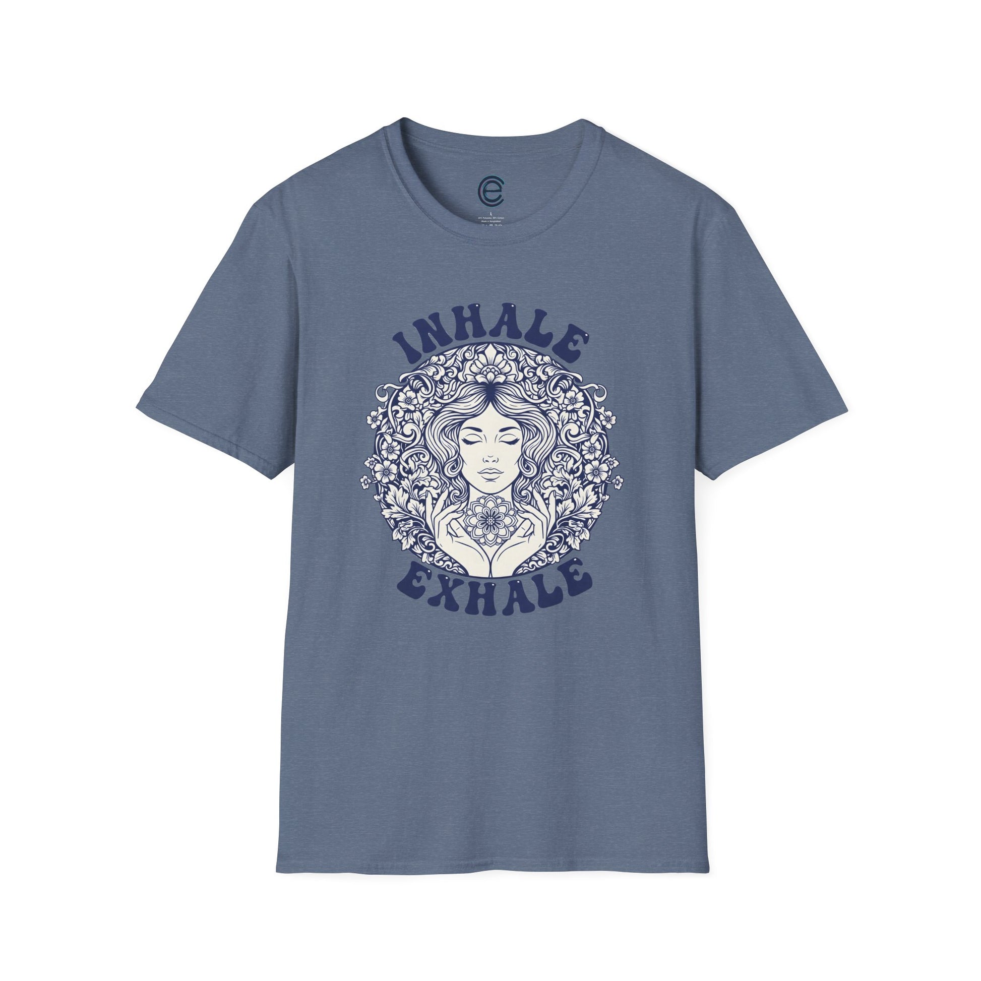 Breathe - Heather Indigo Graphic Tee: Minimalist Design. Pranayama Breathwork: Inhale, Exhale, Spiritus, Meditation, Yoga