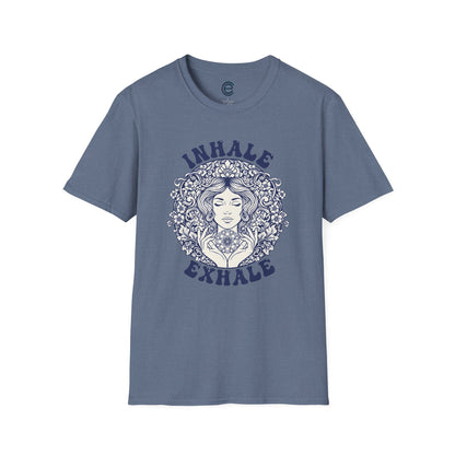 Breathe - Heather Indigo Graphic Tee: Minimalist Design. Pranayama Breathwork: Inhale, Exhale, Spiritus, Meditation, Yoga
