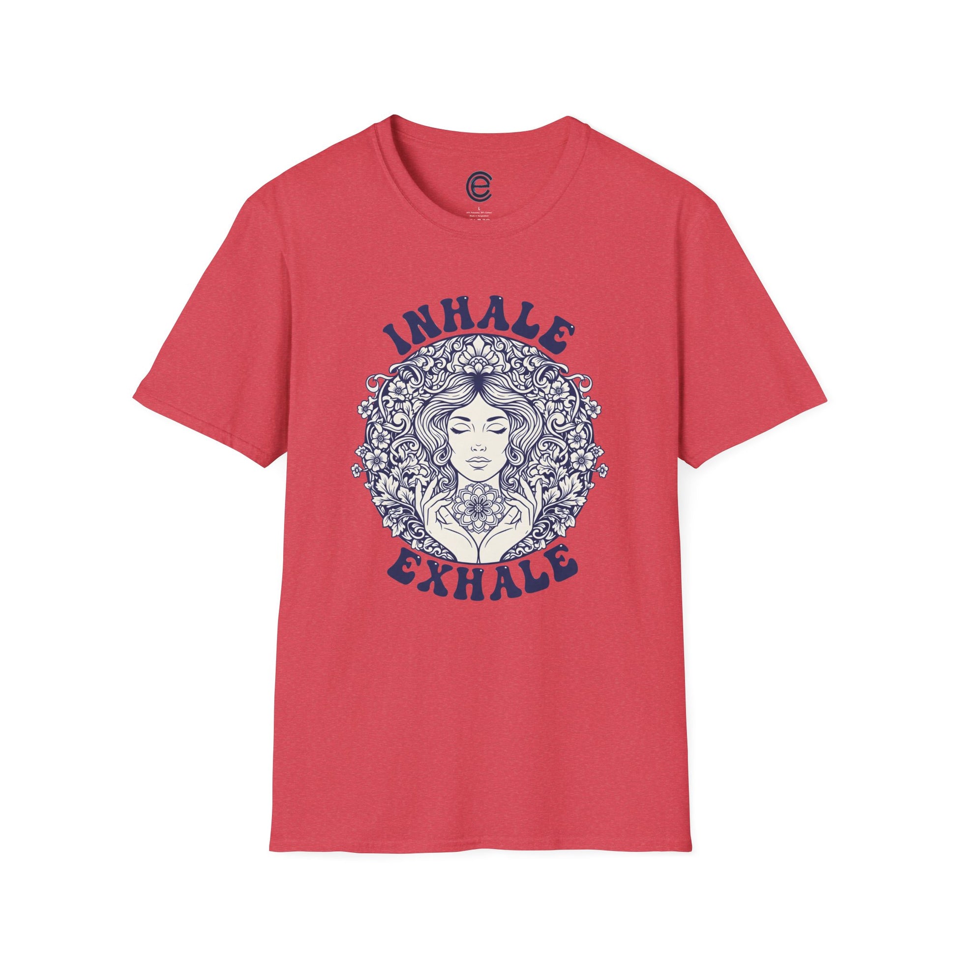 Breathe - Heather Red Graphic Tee: Minimalist Design. Pranayama Breathwork: Inhale, Exhale, Spiritus, Meditation, Yoga