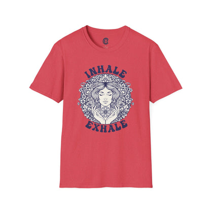 Breathe - Heather Red Graphic Tee: Minimalist Design. Pranayama Breathwork: Inhale, Exhale, Spiritus, Meditation, Yoga