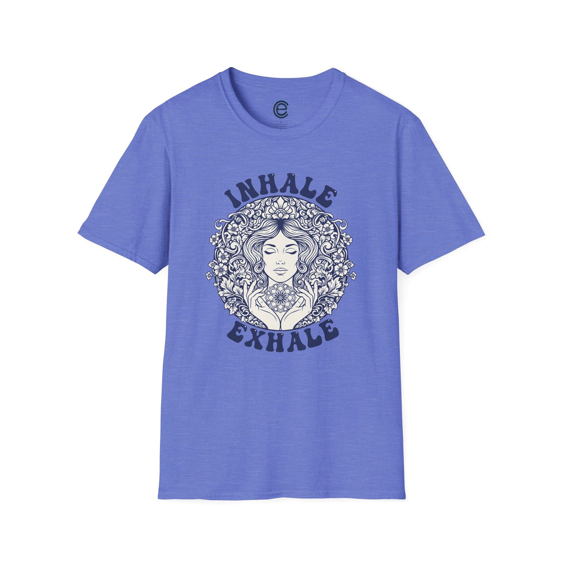 Breathe - Heather Royal Graphic Tee: Minimalist Design. Pranayama Breathwork: Inhale, Exhale, Spiritus, Meditation, Yoga