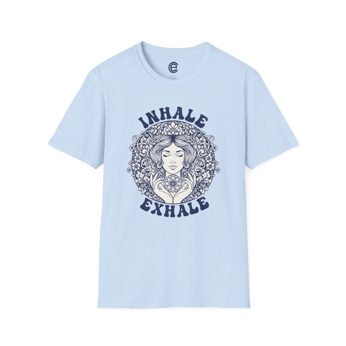 Breathe - Light Blue Graphic Tee: Minimalist Design. Pranayama Breathwork: Inhale, Exhale, Spiritus, Meditation, Yoga