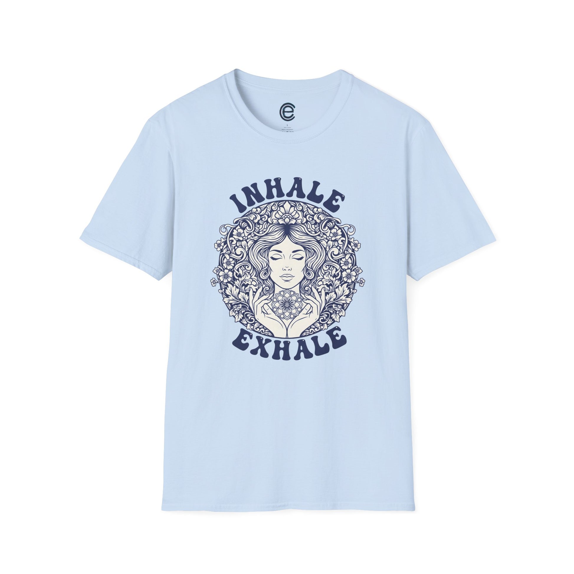Breathe - Light Blue Graphic Tee: Minimalist Design. Pranayama Breathwork: Inhale, Exhale, Spiritus, Meditation, Yoga