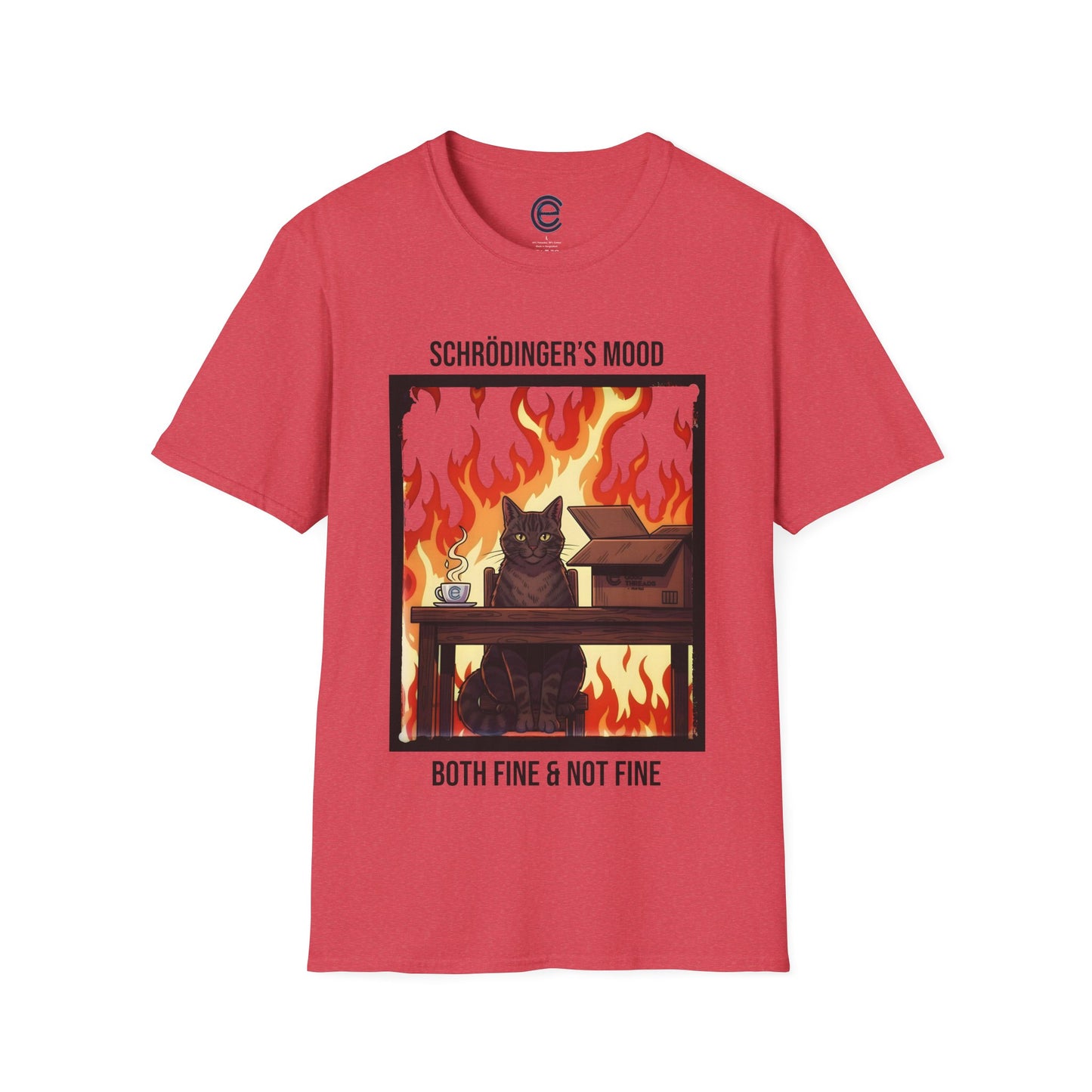 Heather Red Schrödinger’s Mood T-Shirt - Dualistic Feeling of Circumstances Either Being Fine or Not Fine