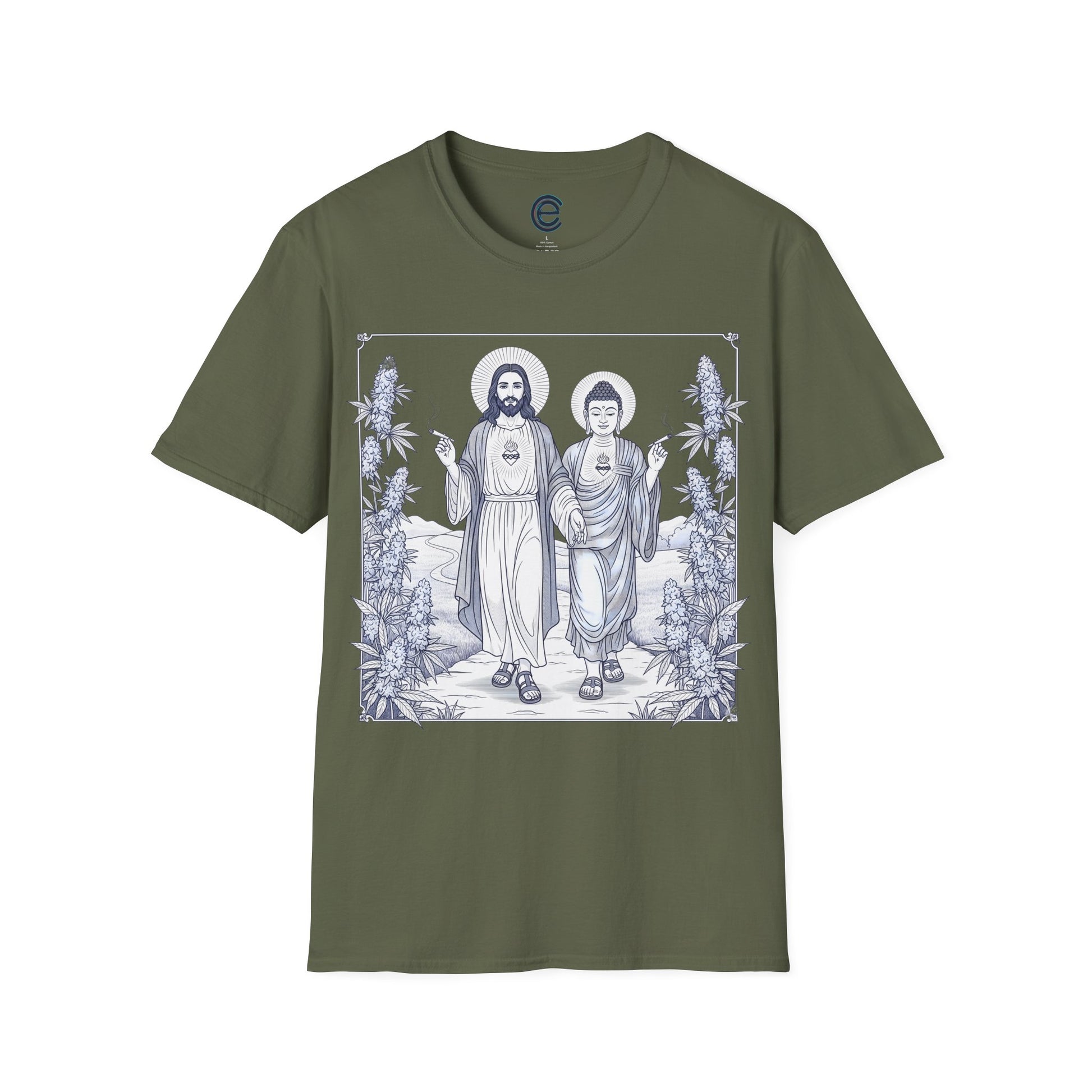 Jesus & Buddha - Military Green Graphic T-Shirt