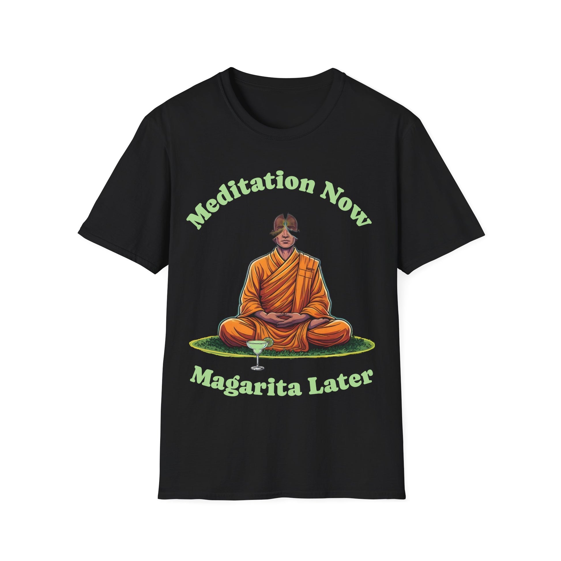 Meditation Now, Margarita Later - Black Graphic T-Shirt