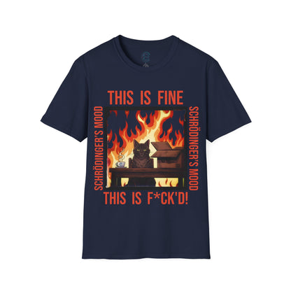 Navy Schrödinger’s Mood T-Shirt - Dualistic Feeling of Circumstances Either Being Fine or Not Fine