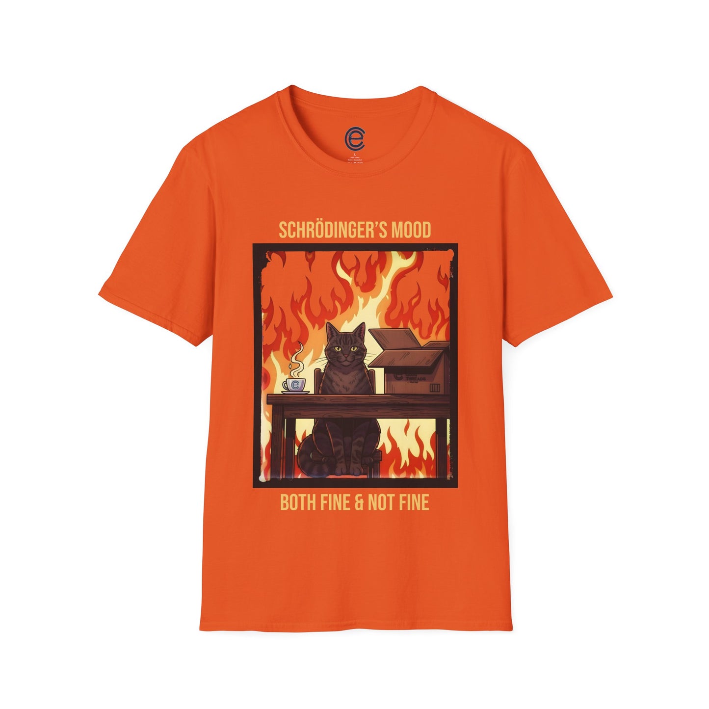 Orange Schrödinger’s Mood T-Shirt - Dualistic Feeling of Circumstances Either Being Fine or Not Fine