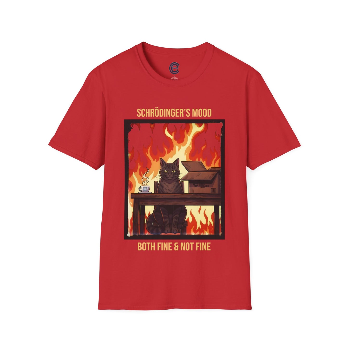 Red Schrödinger’s Mood T-Shirt - Dualistic Feeling of Circumstances Either Being Fine or Not Fine