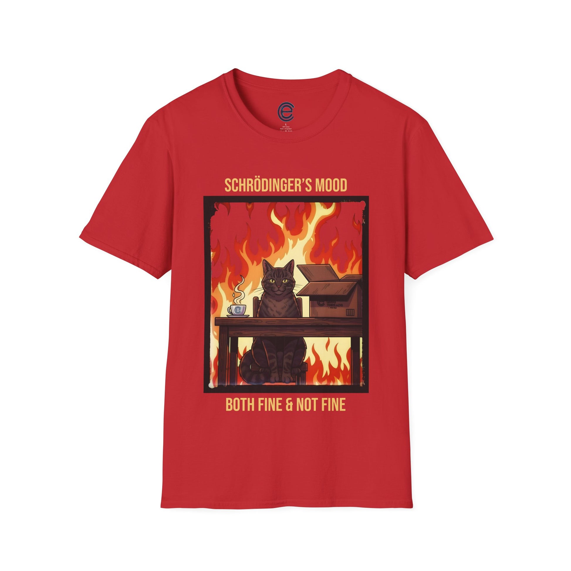 Red Schrödinger’s Mood T-Shirt - Dualistic Feeling of Circumstances Either Being Fine or Not Fine