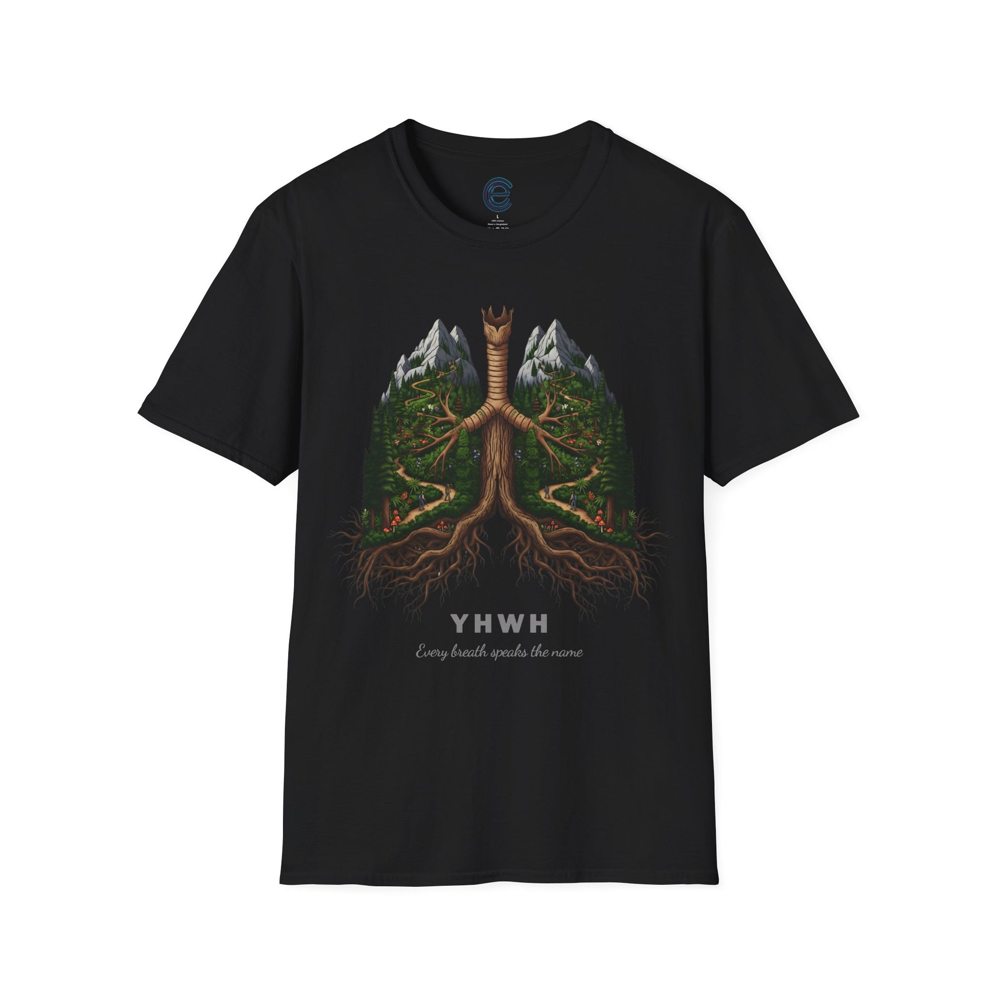 YHWH - Every Breath Connects Us All - Black Graphic T-Shirt