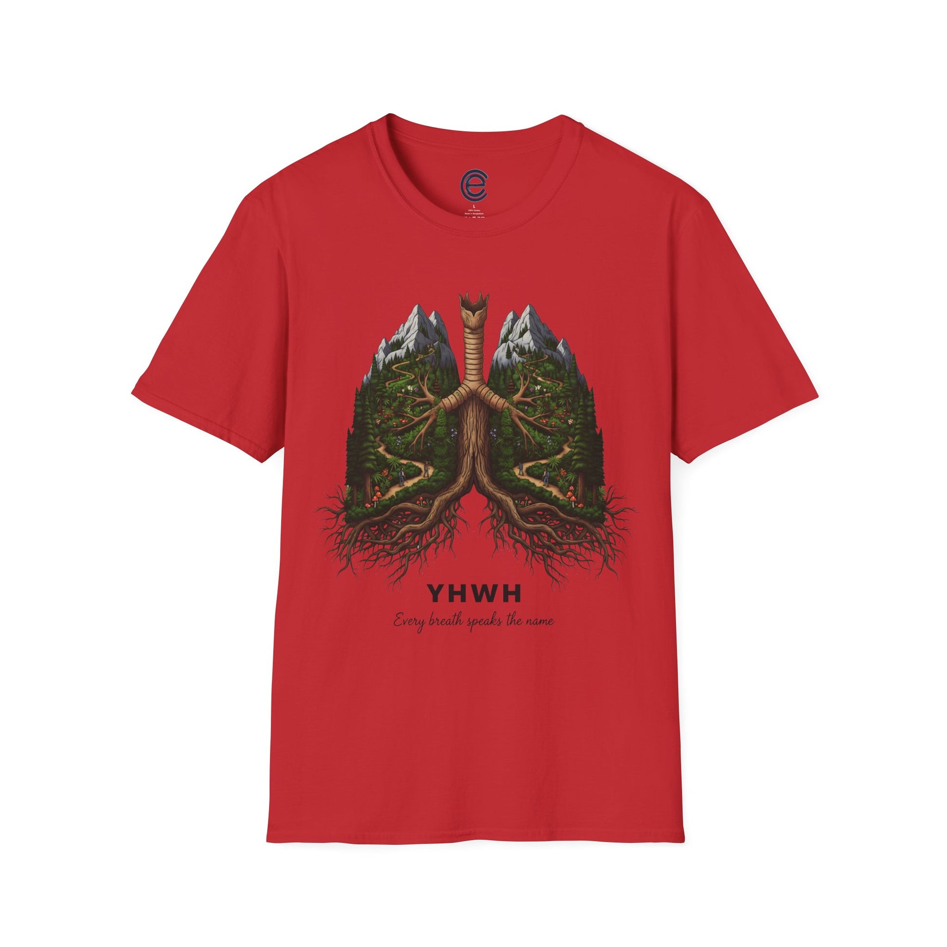 YHWH - Every Breath Connects Us All - Red Graphic T-Shirt