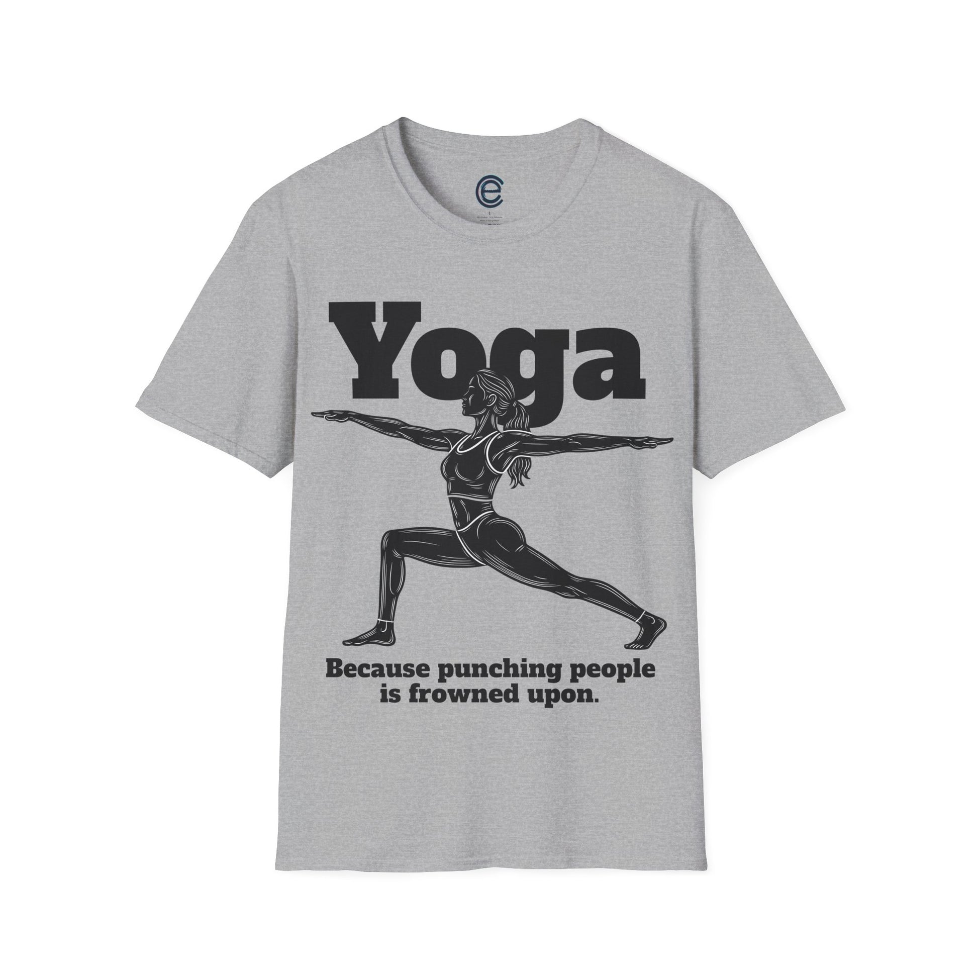 Yoga, Because... - Light Blue Graphic T-Shirt