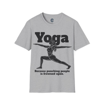 Yoga, Because... - Light Blue Graphic T-Shirt